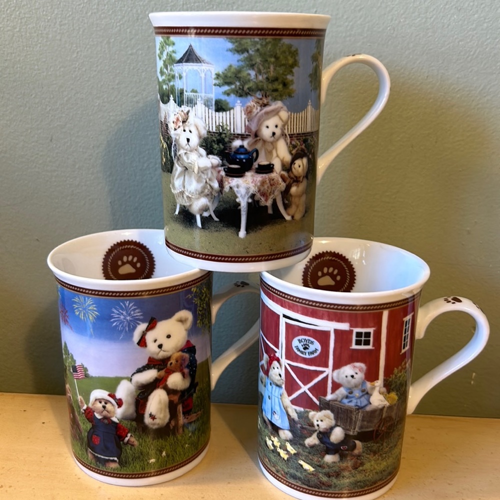 Danbury Mint Boyd's Bears Tea Family Farm Bearmerican Collector Mugs Cups SET 3